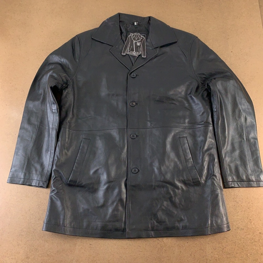 Real Leather Men's Size XL Soft Black Leather Four Button Coat NWT